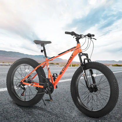 26-Inch Fat Tire Bike for Adults/Teens, Shimano 21-Speed Mountain Trail Bike with Dual Disc Brakes-Black