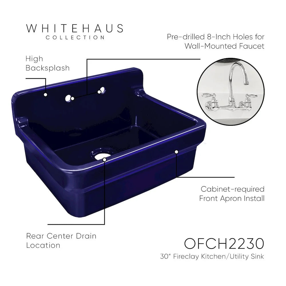 Whitehaus Old Fashioned Country Fireclay Utility Sink with High Backsplash
