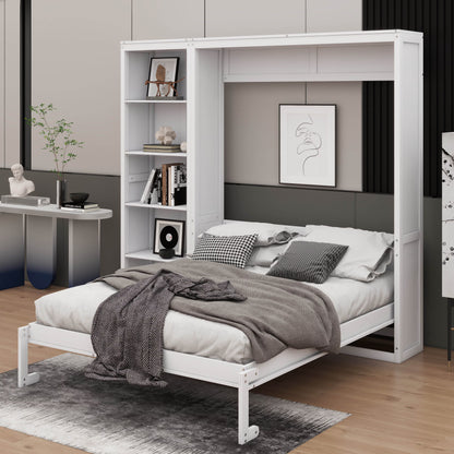 YunNianYang Queen Size Gray Murphy Bed Wall Bed with Shelves