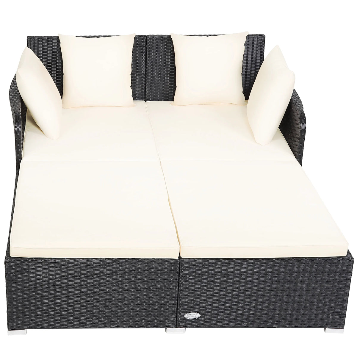 Costway Outdoor Patio Rattan Daybed Pillows Cushioned Sofa Furniture Beige