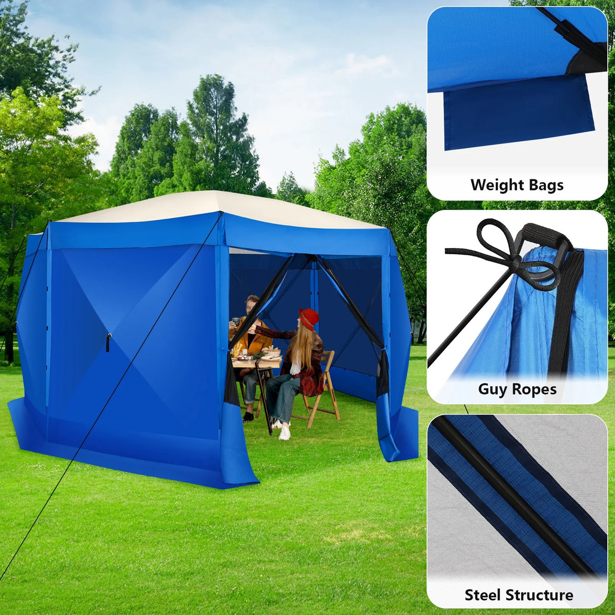 COBIZI 8x8 Pop up Gazebo Tent, Ez up Waterproof Screen Tent Screen House, Portable Outdoor Canopy Sun Shelter with 3 Sidewalls, Carry Bag & Ground Stakes for Camping, Garden and Picnics, Gray