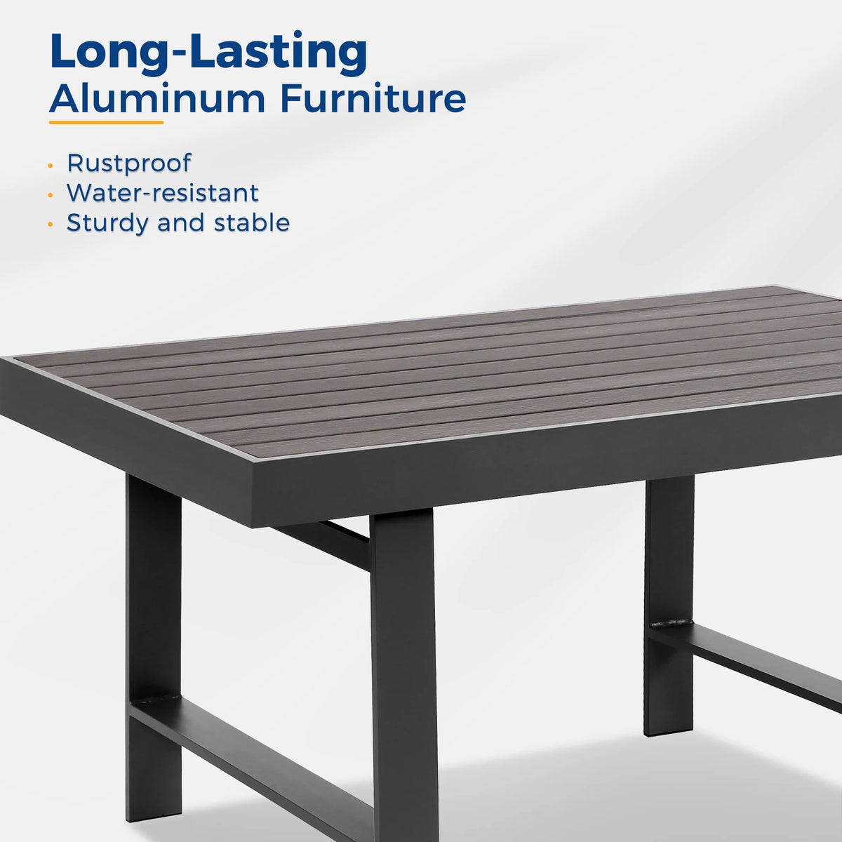 CozyHom Modern Outdoor Patio Aluminum Black Coffee Table, All Weather Metal Outdoor Rectangle Coffee Table Long Table, Black