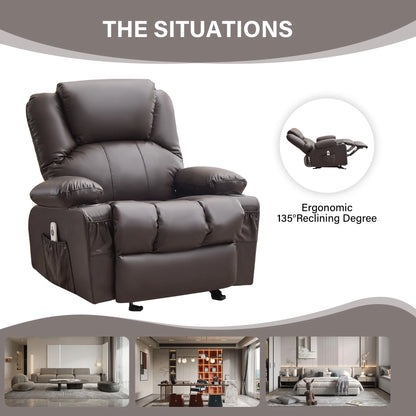JONPONY Manual Recliner Chair with Heat Therapy and Massage Function, Heavy Duty Reclining Mechanism Massage Chair, Elderly Single Rocker Sofa with Cup Holders for Bedroom Home Theater,Black