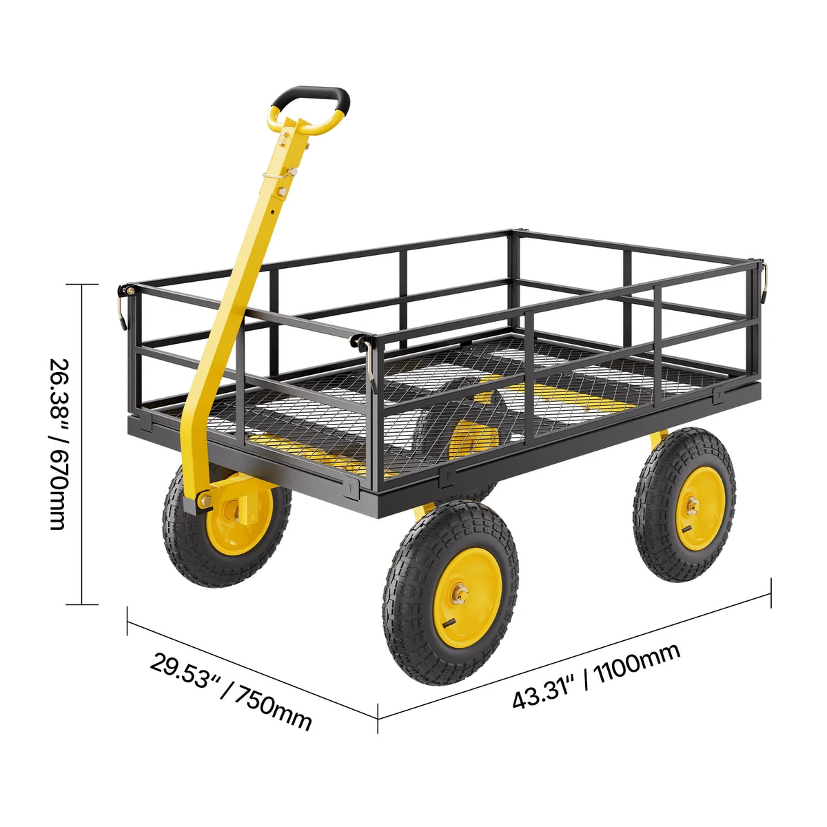 KFFKFF Mesh Steel Garden Cart 1200 Lbs, 43.3 x 29.5 " Heavy Duty Utility Wagon Cart, Pullable Metal Garden Trolley with 13' All Terrain Tires, Removable Mesh Sides, 180��Swiveling Handle (Green)