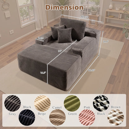 Ovios 67'' Oversized Chaise Lounge Chair Indoor Cloud Plush Corduroy Floor Sofa Bed Deep Seat No Assembly Couch for Living Room, Black