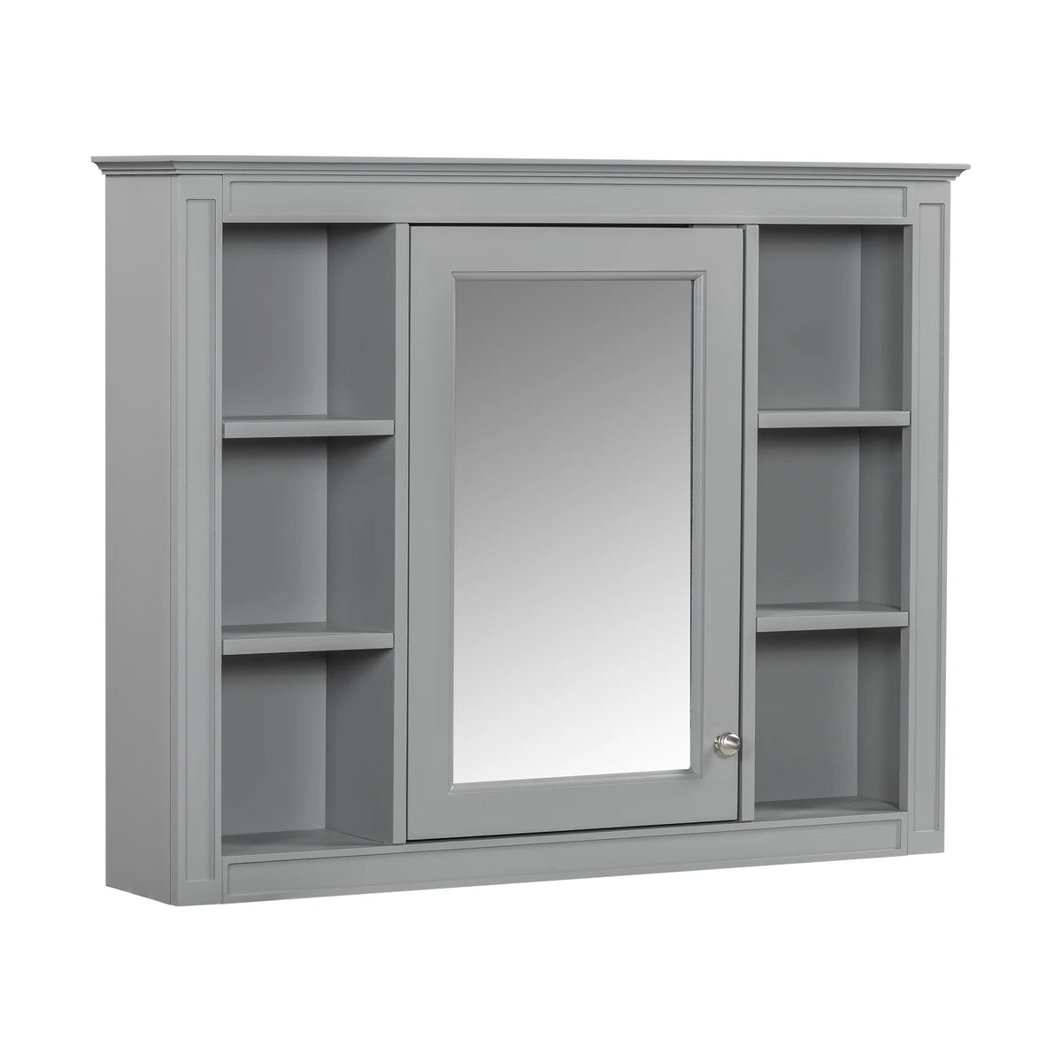 Furvclv Bathroom Wall Mirror Cabinet Modern Wall Mounted Cabinet Storage Organizer With Single Mirror Door 6 Open Shelves