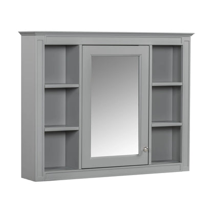 Furvclv Bathroom Wall Mirror Cabinet Modern Wall Mounted Cabinet Storage Organizer With Single Mirror Door 6 Open Shelves