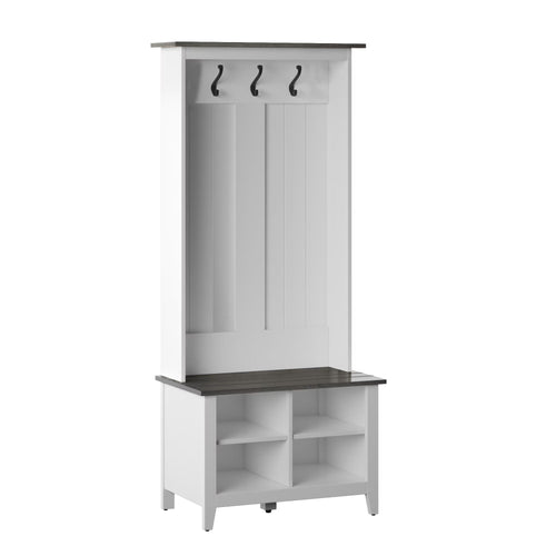 Twin Star Home Hall Tree with Storage Bench in White