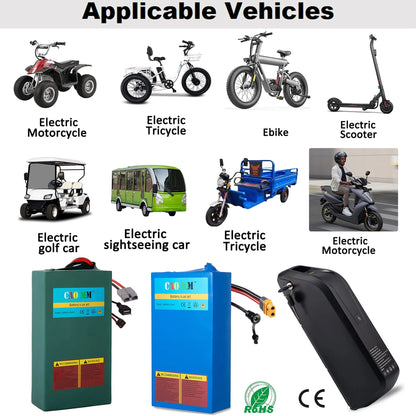 36V 10Ah Lithium Battery 30A BMS Battery with Charger for 750W Electirc Tricycle Bike