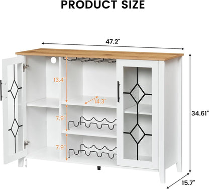 FOLDLIFE Wine Bar Cabinet with LED Lights, Liquor Cabinet Bar with Storage Cabinet, Coffee Cabinet with Bottles and Glass Rack, Buffet Sideboard with Storage Cabinet&Drawers,Dark Grey