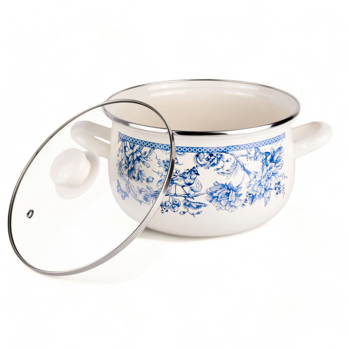 STPgoods Enameled Aluminum Belly Deep Stock Pot with Lid Set of 2 Vegetable Garden Cooking Pot Set 2.2 Qt 4 Qt 5.05 Qt and 6.55 Qt Enamel Soup Pots