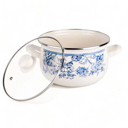 STPgoods Enameled Aluminum Belly Deep Stock Pot with Lid Set of 2 Vegetable Garden Cooking Pot Set 2.2 Qt 4 Qt 5.05 Qt and 6.55 Qt Enamel Soup Pots