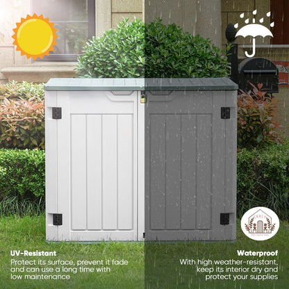 EHHLY Horizontal Resin Storage Shed, 47 Cuft Garden Tool Sheds & Outdoor Storage, Outdoor Plastic Storage Cabinet Waterproof, 4.5 x 2.8 ft Backyard Outside Lawn Mower Storage Shed, Vanilla