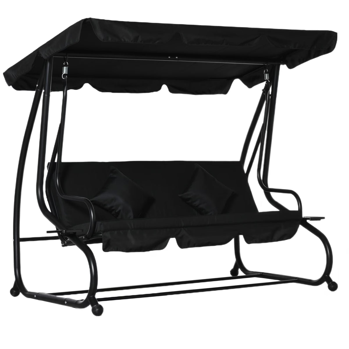 Outsunny 3-Seat Steel Outdoor Canopy Porch Swing with Cushions and Pillows, Light Brown