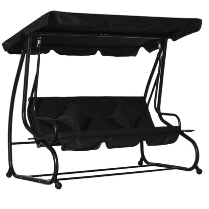 Outsunny 3-Seat Steel Outdoor Canopy Porch Swing with Cushions and Pillows, Light Brown