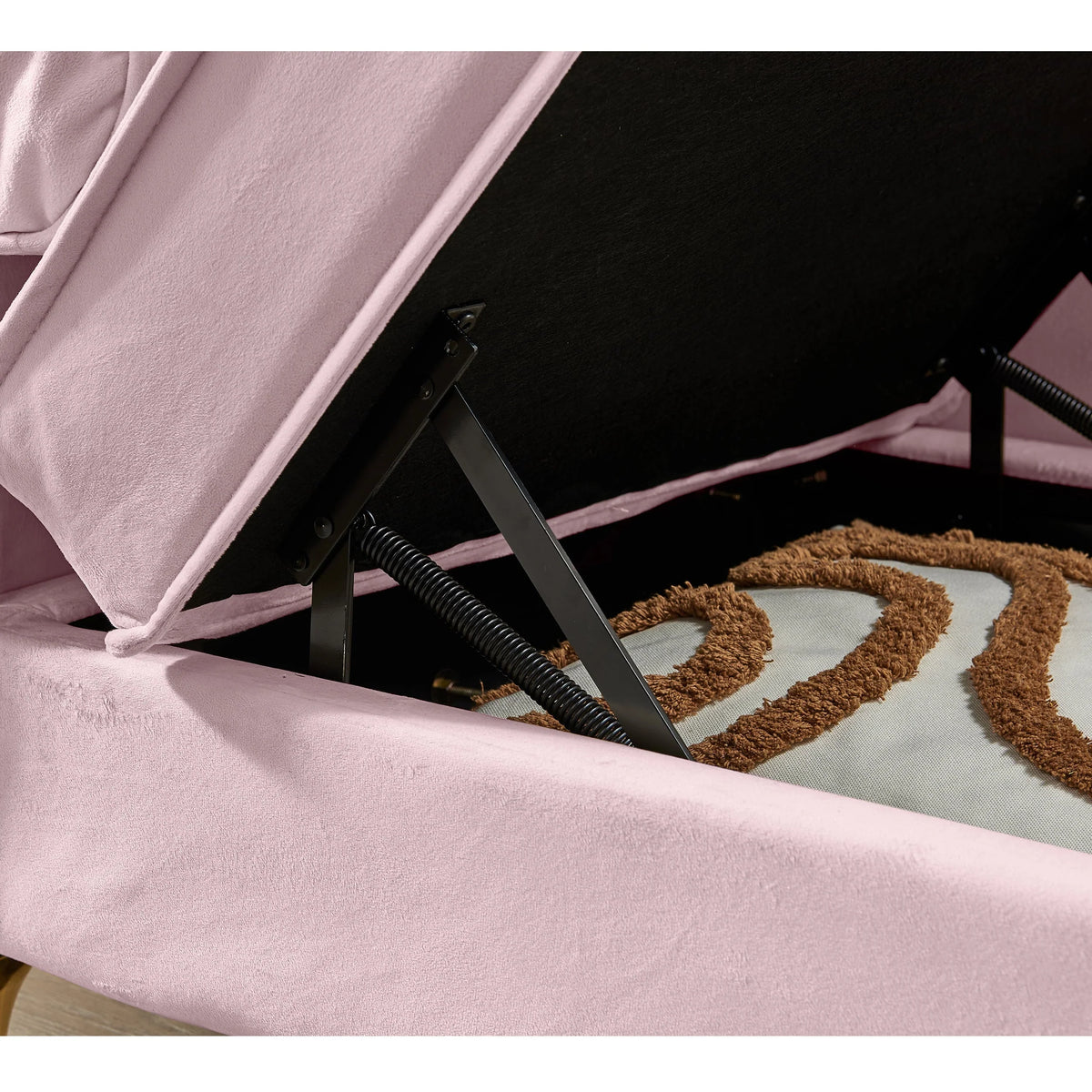 60.6" Velvet Chaise Lounge with Storage, Small Sofa Trimmed with Solid Metal Legs with 1 Pillow, Pink