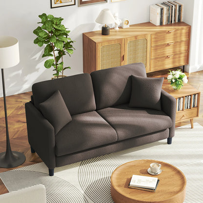 Loveseat Sofa,65" Comfy Teddy Fleece Love Seat Couch,Neche Extra Deep Seats Sofas,Tool-Free Setup Couch with 2 Pillows for Living Room,Coffee Brown