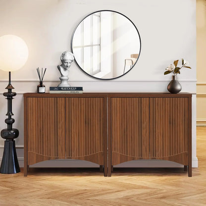 LEFHDA 2PCS Buffet Cabinet, Sideboard Cabinet with Storage, Accent Storage Cabinet with Carved Arc Door Design for Kitchen Dining Room, 2 Doors Buffet Cabinet with Adjustable Shelves