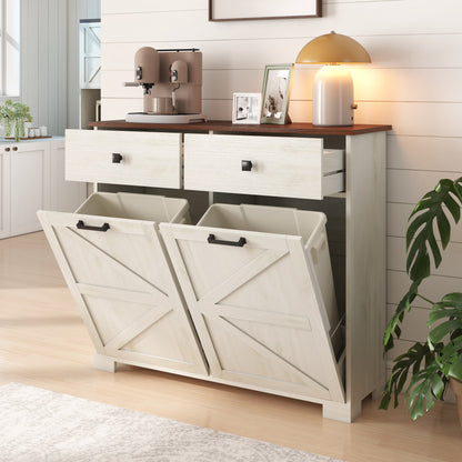 TrumanPick 61"H Large Buffet Sideboard Cabinet, TV Cabinet, Kitchen Pantry for Dining Room, Living Room, 61.3''L x 15''W x 29.8''H, White/Walnut