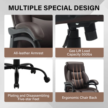 JONPONY Big and Tall Office Chair 500LBS Wide Seat Ergonomic Computer Desk Chair High Back Executive Leather Chair Adjustable Task Chair Lumbar Back Support 8 Hours Heavy Duty Design,Black