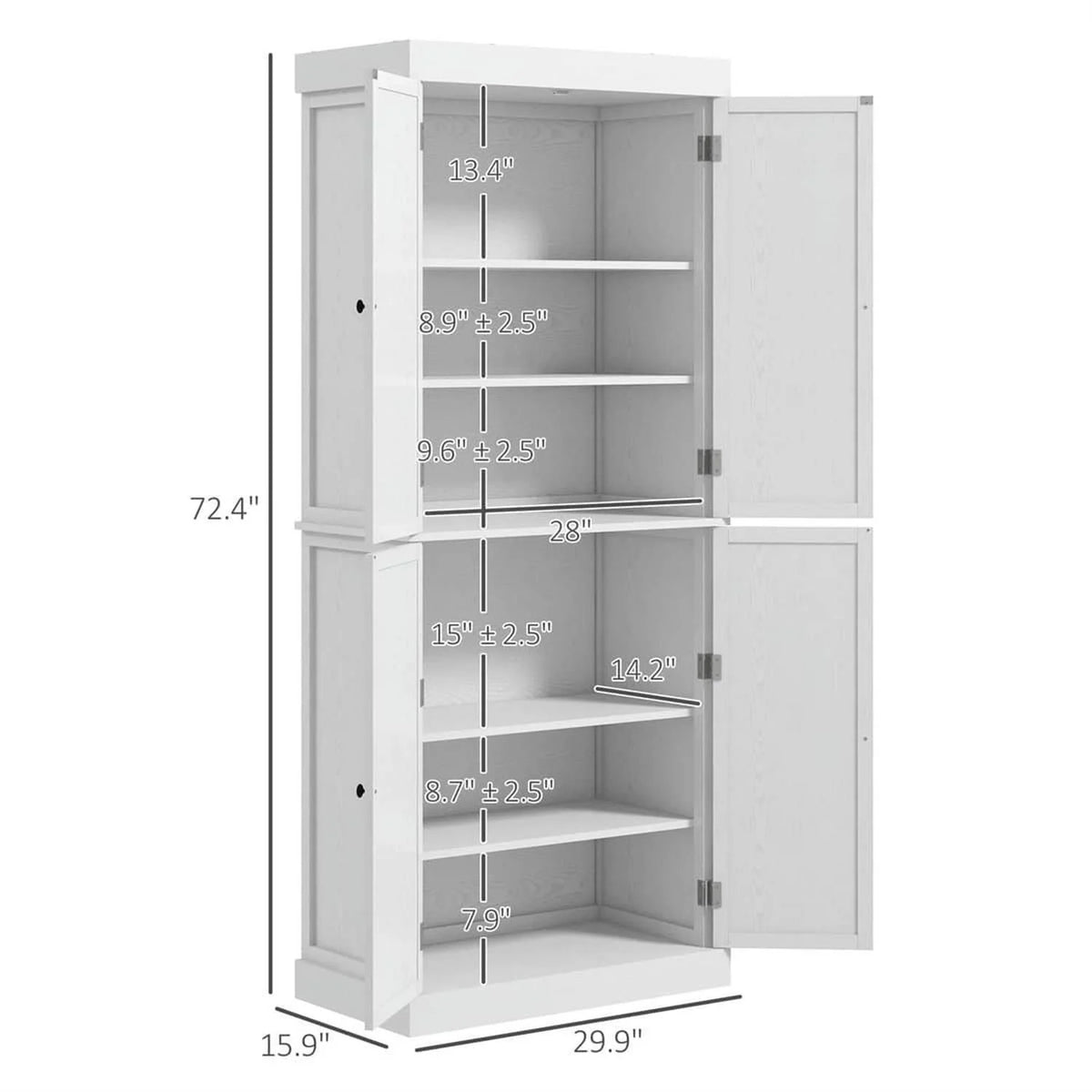Demi Bonn 72" Large Kitchen Cabinet, Pantry Storage with Doors & Shelves, Freestanding Food Pantry Cabinet, Space-Saving Storage Solution, White