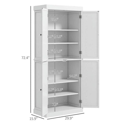 Demi Bonn 72" Large Kitchen Cabinet, Pantry Storage with Doors & Shelves, Freestanding Food Pantry Cabinet, Space-Saving Storage Solution, White
