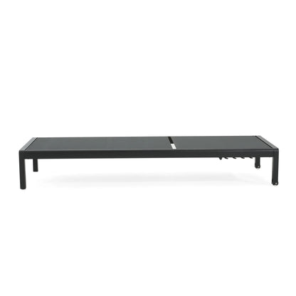 Outdoor Aluminum Mesh Chaise Lounges with Wheels and Adjustable Backrest, Black, Set of 2
