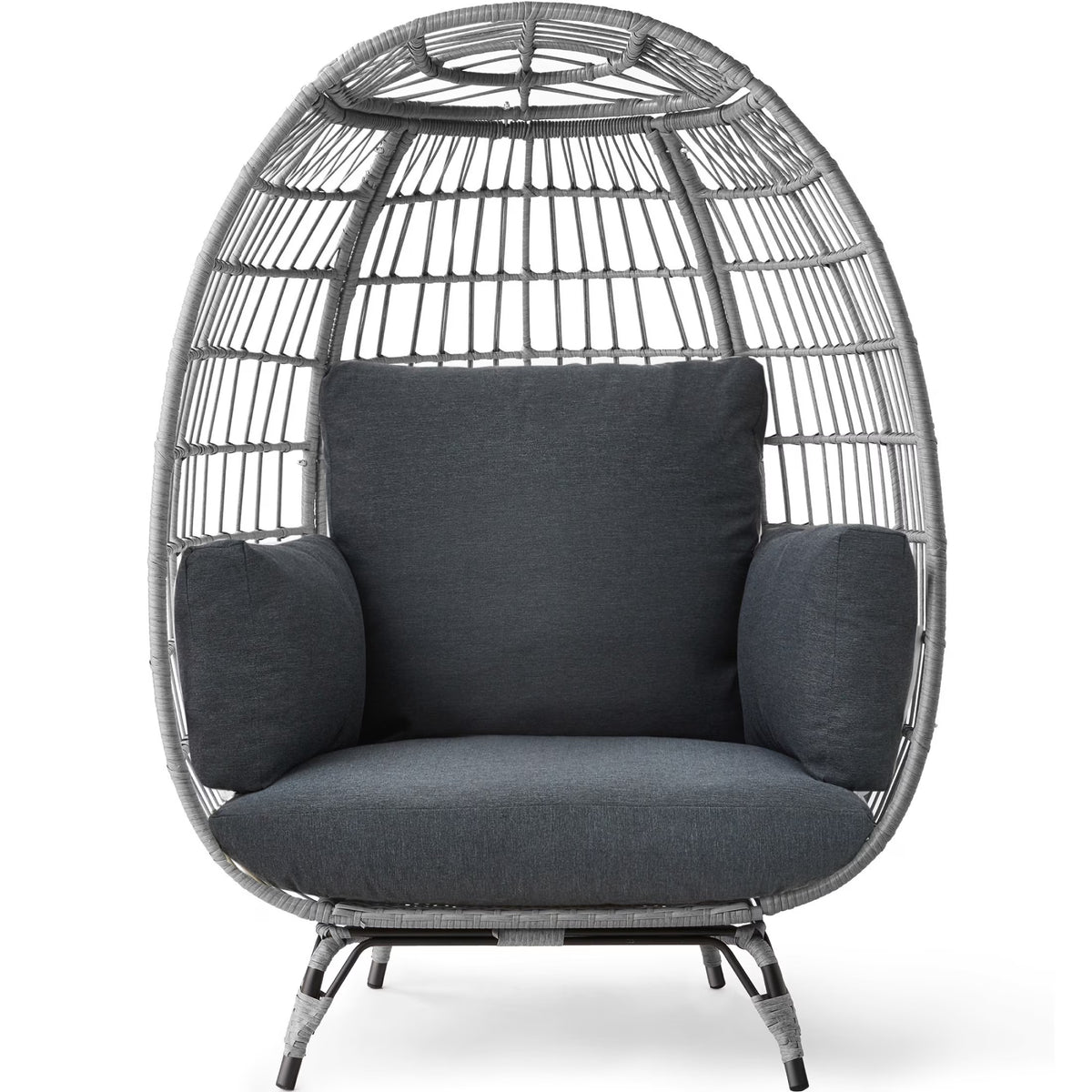 Best Choice Products Wicker Egg Chair Oversized Indoor Outdoor Patio Lounger w/ Steel Frame, 440lb Capacity - Black