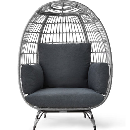Best Choice Products Wicker Egg Chair Oversized Indoor Outdoor Patio Lounger w/ Steel Frame, 440lb Capacity - Black