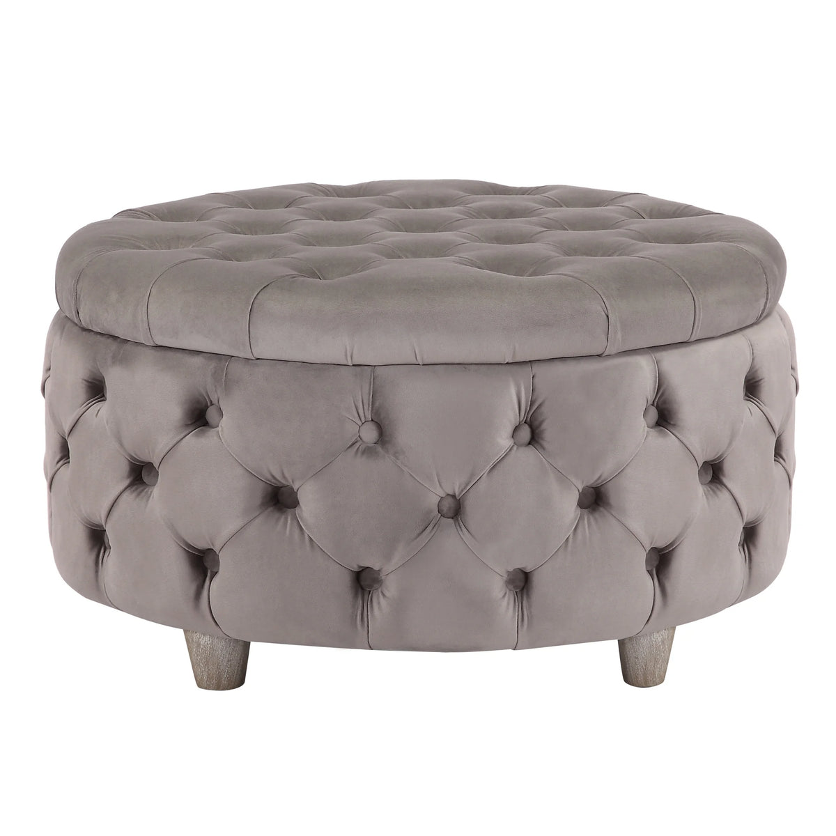 WestinTrends Wordford Round Velvet Tufted Storage Ottoman, Velvet Navy Blue