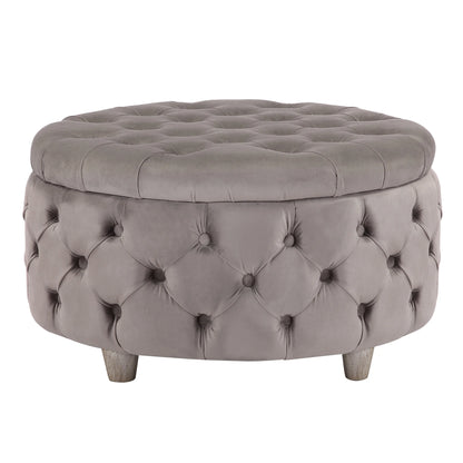 WestinTrends Wordford Round Velvet Tufted Storage Ottoman, Velvet Navy Blue