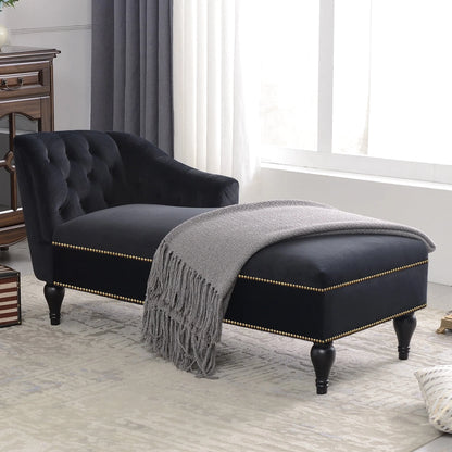 Ufurpie 58" Velvet Chaise Lounge Indoor,Sleeper Lounge Sofa with Nailhead Trim,for Living Room,Office,Apartment,Black