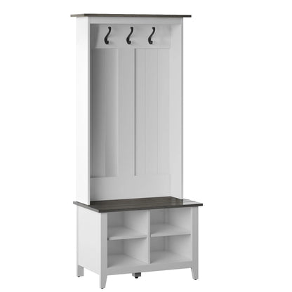 Twin Star Home Hall Tree with Storage Bench in White