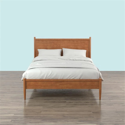 Allora Mid-Century Solid Wood Queen Platform Bed in Oak