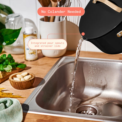 Beautiful 12pc Ceramic Non-Stick Cookware Set with Strainer Lids, White Icing by Drew Barrymore