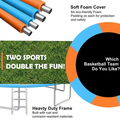 SHINPT 14ft Trampoline for Kids, Outdoor Trampoline with Net, Big Trampoline with Basketball Hoop and Ladder, Heavy Duty Trampoline with No-gap Design, Backyard Trampolines for Adult