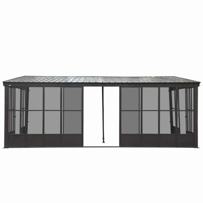 TOTAL Outdoor 10'x12' All-Season Sunroom Gazebo with Steel Roof, PVC Screen, Front & Side Door, Brown