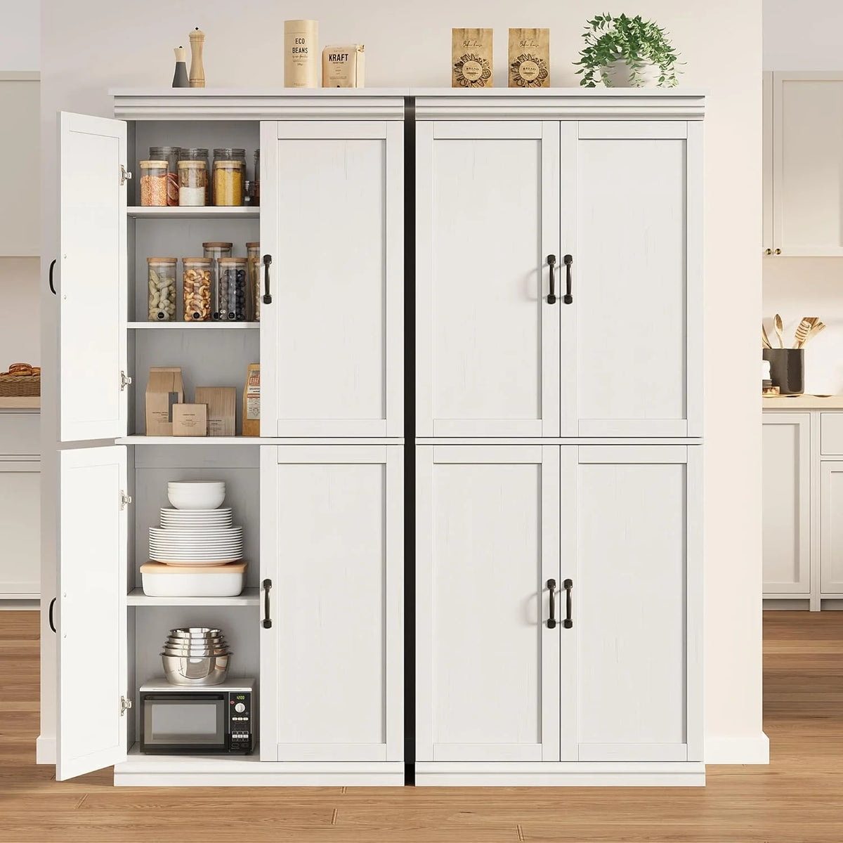 Ataucjin 70" Tall Kitchen Pantry Cabinet, Freestanding Cupboard Kitchen Pantry Storage Cabinet, Freestanding Cupboard with Doors and Adjustable Shelves, for Bathroom, Dining Room, Living Room