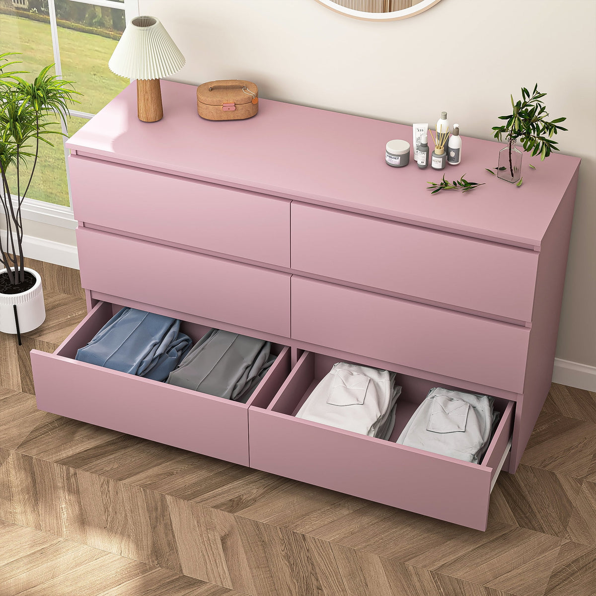 Kadyn White Chest of Drawer, 6 Double Drawer Dresser for Bedroom, Modern Storage Cabinet for Living Room, Dresser