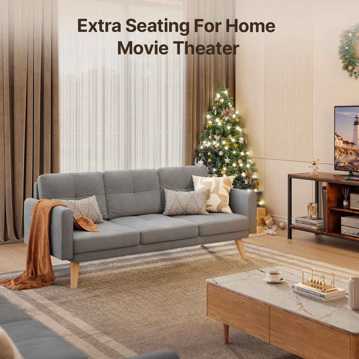 Lofka Sofa Couch with Large Storage Pockets and Soft Seats,Modern Loveseat Sofa for Apartment, Office, Bedroom,Deep Gray