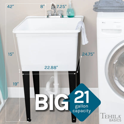 Tehila Freestanding Black Utility Sink with Black Faucet for Laundry Room