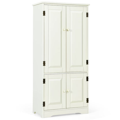 Costway Accent Floor Storage Cabinet W/ Adjustable Shelves Antique 2-Door Cream White