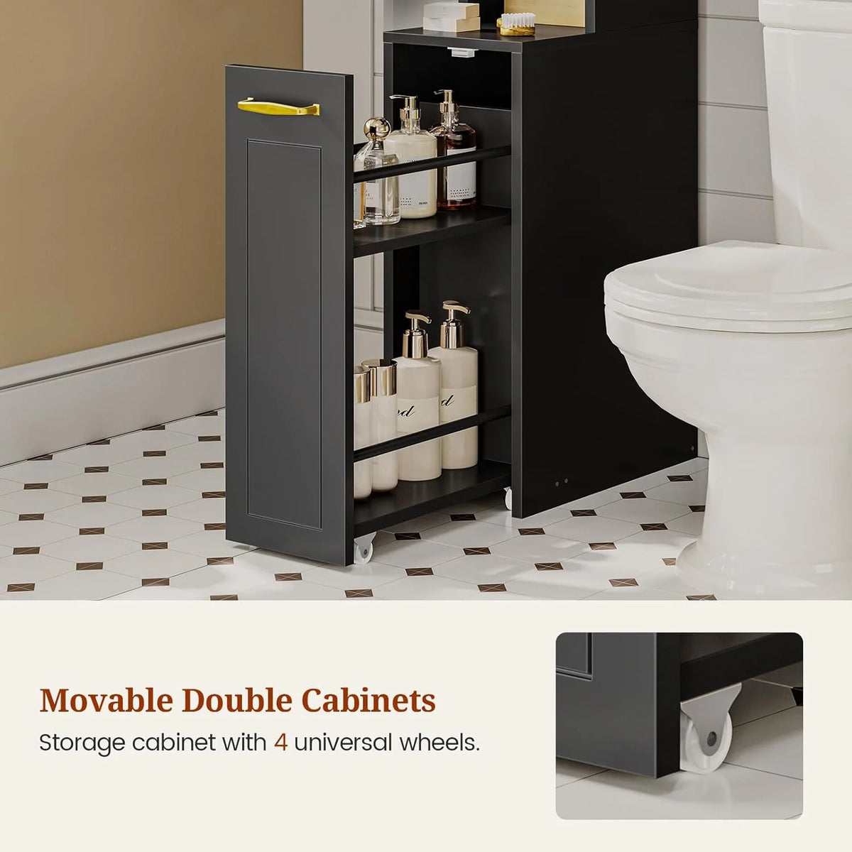 Frhnenha Over The Toilet Storage Cabinet with Pulley, Bathroom Storage Cabinet, with Adjustable Shelf and Open Shelf for Bathroom, Restroom, Laundry, White