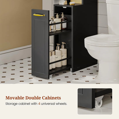 Frhnenha Over The Toilet Storage Cabinet with Pulley, Bathroom Storage Cabinet, with Adjustable Shelf and Open Shelf for Bathroom, Restroom, Laundry, White
