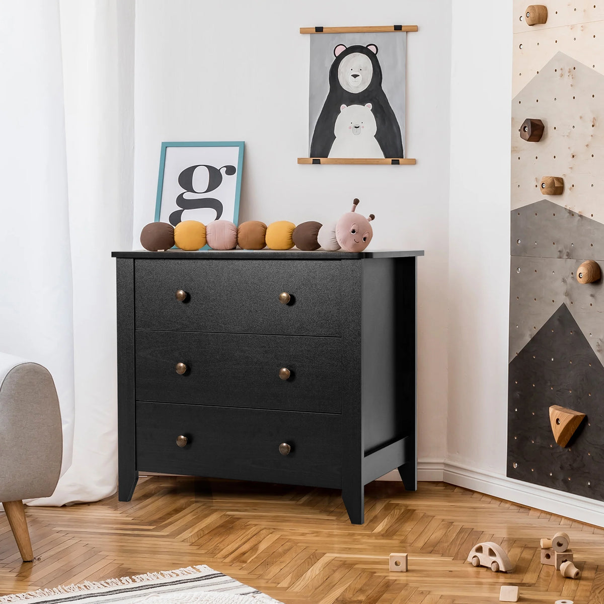 Gymax 3 Drawer Dresser Chest of Drawers Bedside Table for Living Room Bedroom Espresso