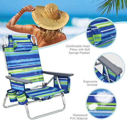 Costway 2-Pack Folding Backpack Beach Chair Table Set 5-Position Outdoor Reclining Chair Pink