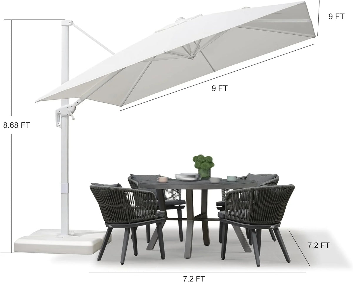 PURPLE LEAF 9 �� 11.5 FT Patio Umbrella White Cantilever Offset Umbrella Rectangle Outdoor Umbrella with 360�� Rotation for Garden Deck Pool, Beige