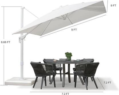 PURPLE LEAF 9 �� 11.5 FT Patio Umbrella White Cantilever Offset Umbrella Rectangle Outdoor Umbrella with 360�� Rotation for Garden Deck Pool, Beige