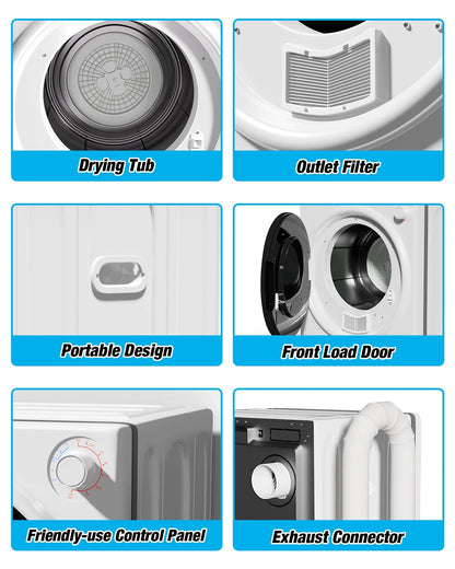 TABU Washer and Dryer Set, 19LBS Fully Automatic Washing Machine & 8.8LBS Clothes Dryer (White&White)