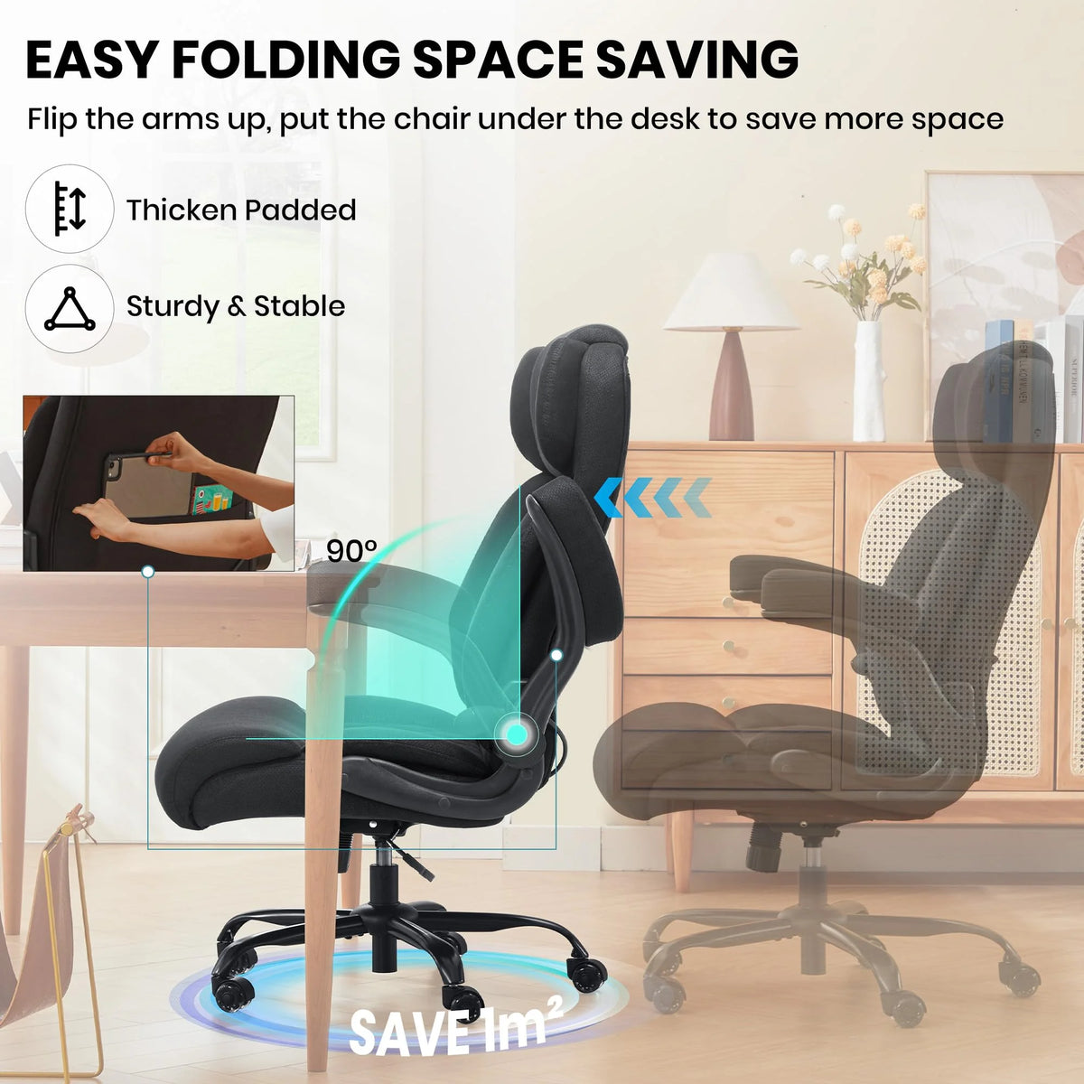 HomeZeer Executive Office Chair, Big and Tall Home Office Chairs 400lbs, High Back Executive Office Chair with Adjustable Flip up Arm, Wide Seat Leather Desk Computer Chairs, Black